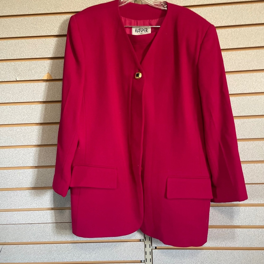 Kasper for ASL Women's Wool Skirt‎ Suit Set Blazer Jacket Size 16 Magenta